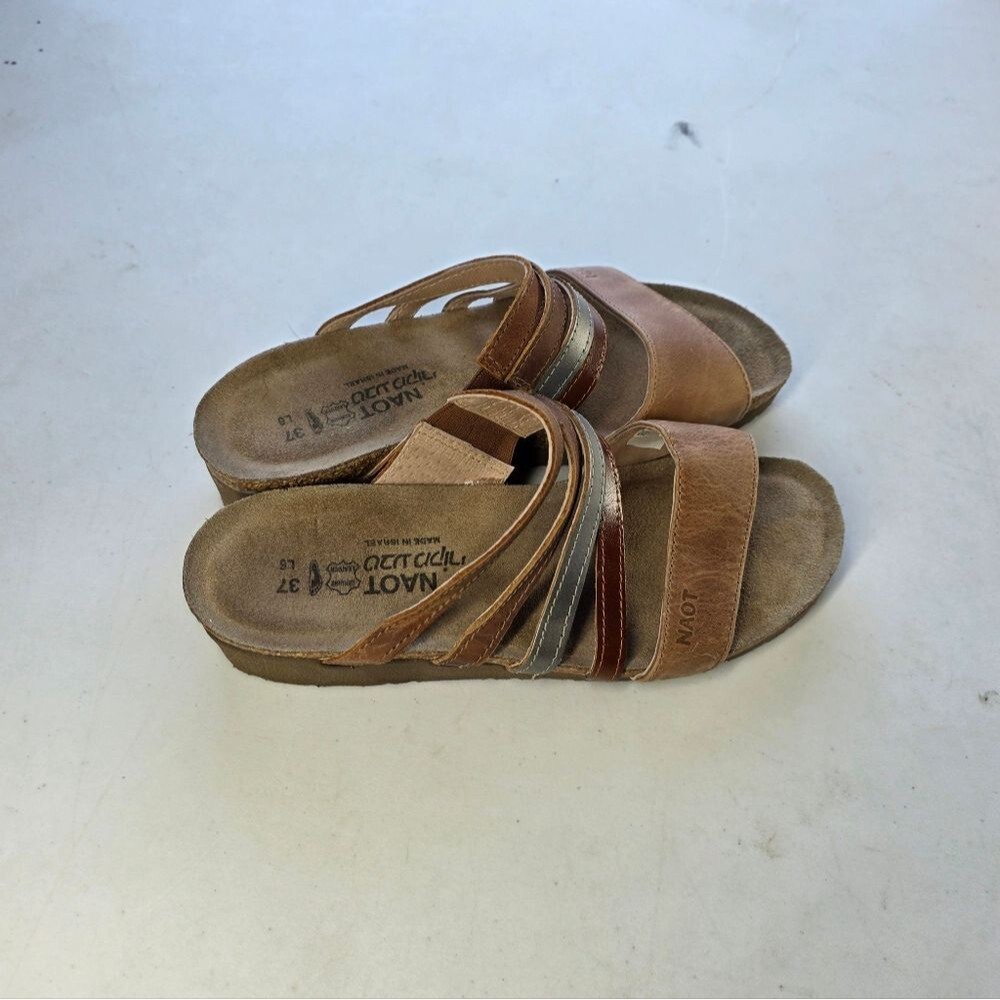 NAOT Peyton Latte Maple Brown Leather Strappy Slip On Comfort Sandals 6 37 - Picture 4 of 6